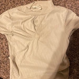 Cute small cream ribbed  crop top